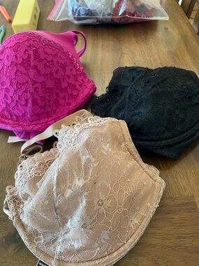 Lace Push-Up Bras - Fuchsia, Black, Nude